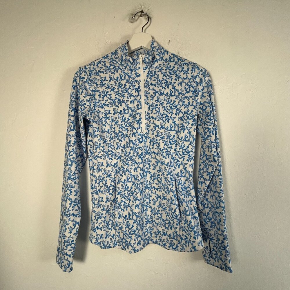 Tommy Bahama Womens Golf & Tennis Long Sleeve Active Shirt XS White Blue Printed